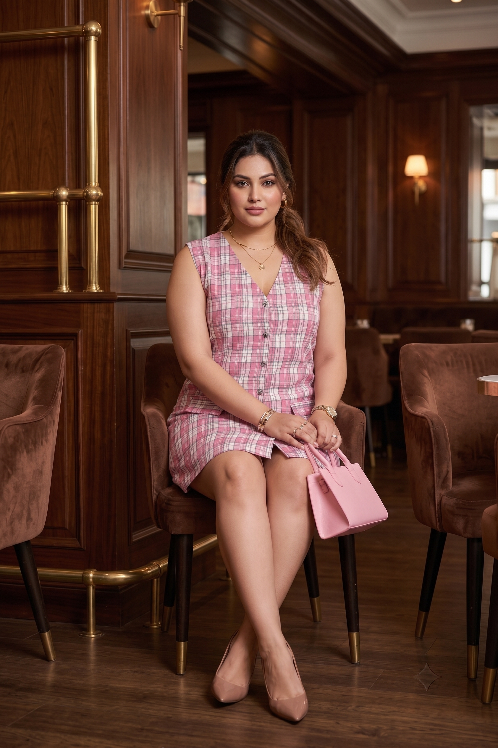Pink Checkered Mini chic A-Line Dress