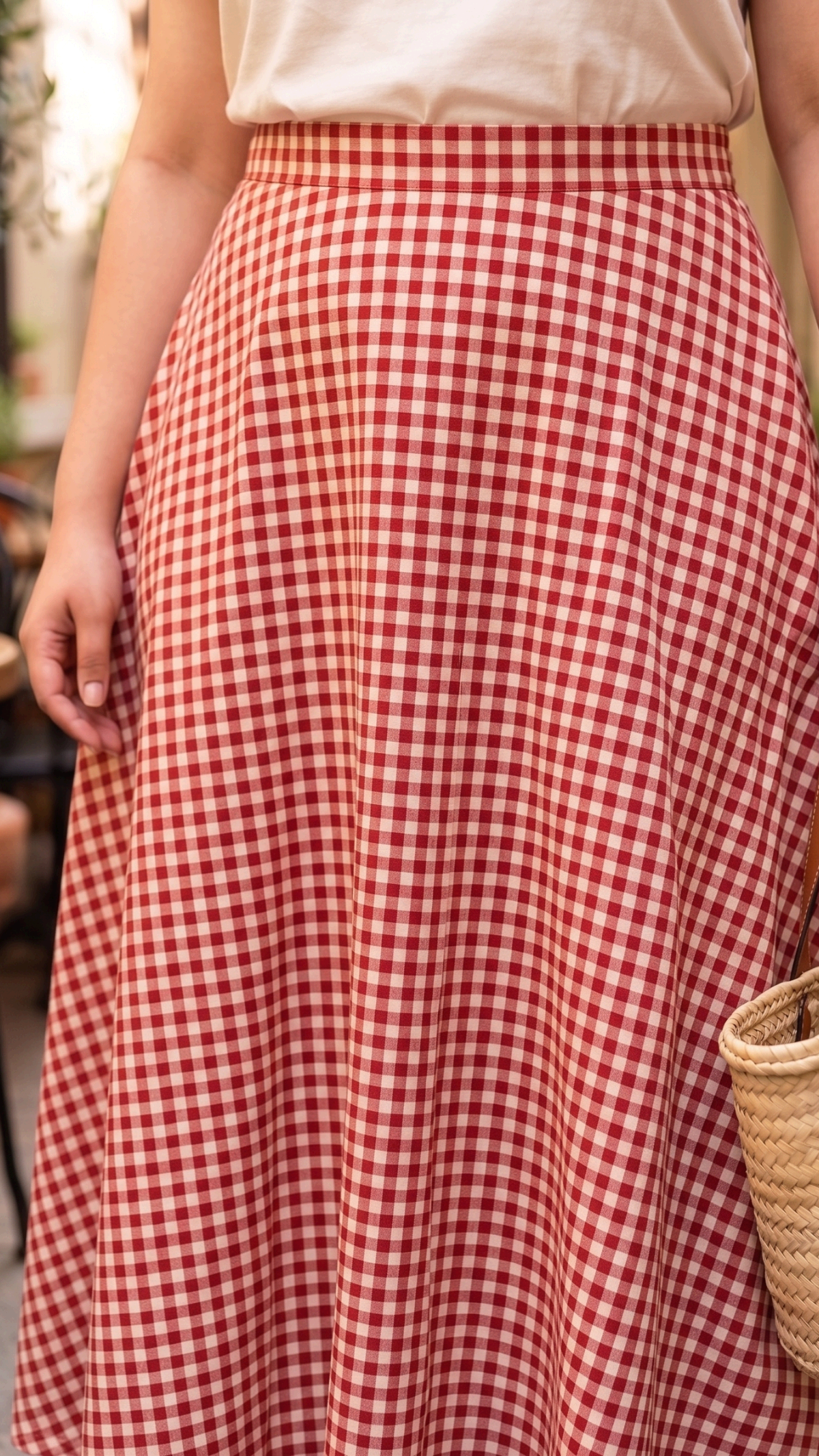 Plus Size Cotton Gingham Flared Skirt for Women | High Waist A-Line Skirt