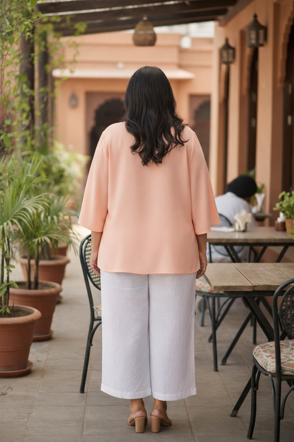 Coral Peach Linen Relaxed Fit Top