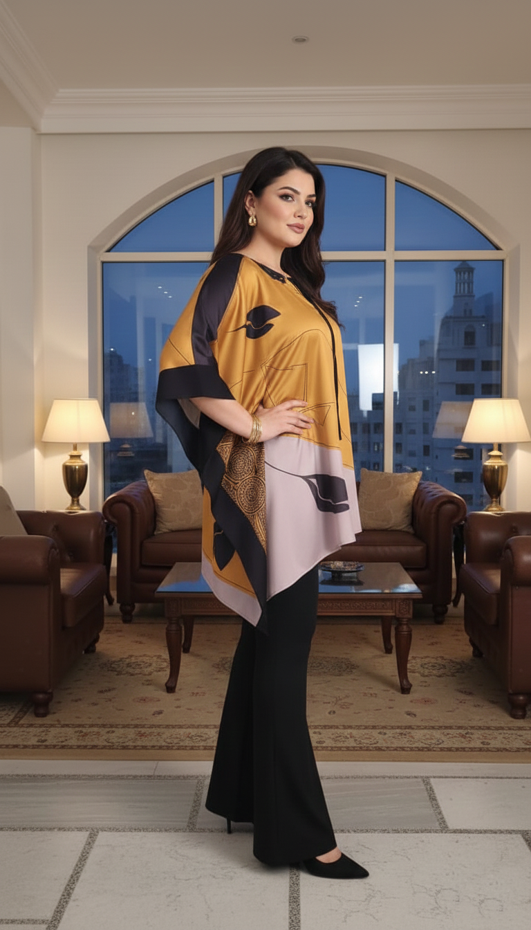 Plus Size Premium Satin Poncho-Style Kaftan Top for Women