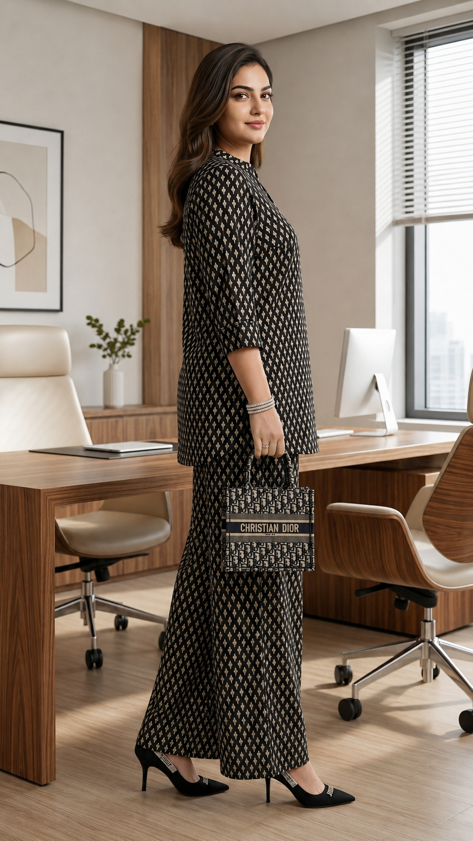 Plus Size Black Cotton Printed Cord Set for Women | Office Wear Co-ord Set