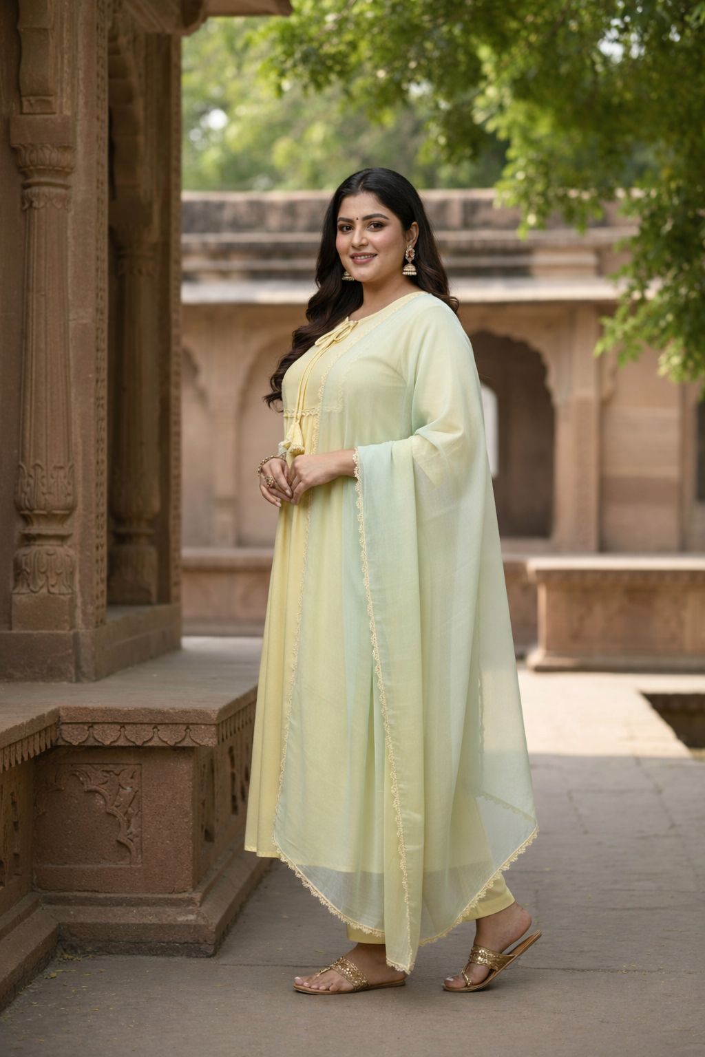 Elegant Sorbet Yellow Festive Kurta (Set of 3) with Lace