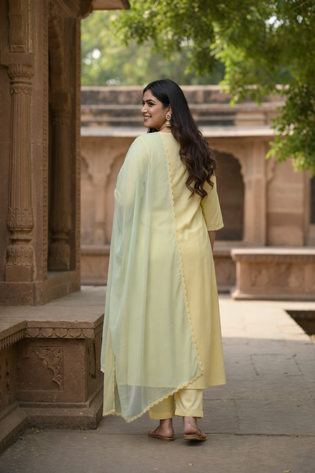 Elegant Sorbet Yellow Festive Kurta (Set of 3) with Lace