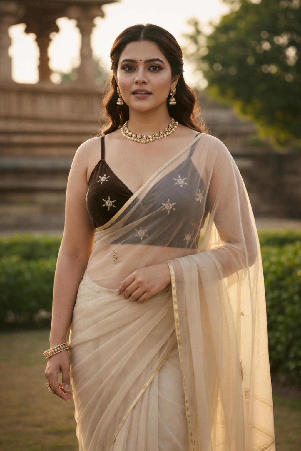 Designer Brown Embroidered Blouse – Festive & Wedding Wear Plus Size