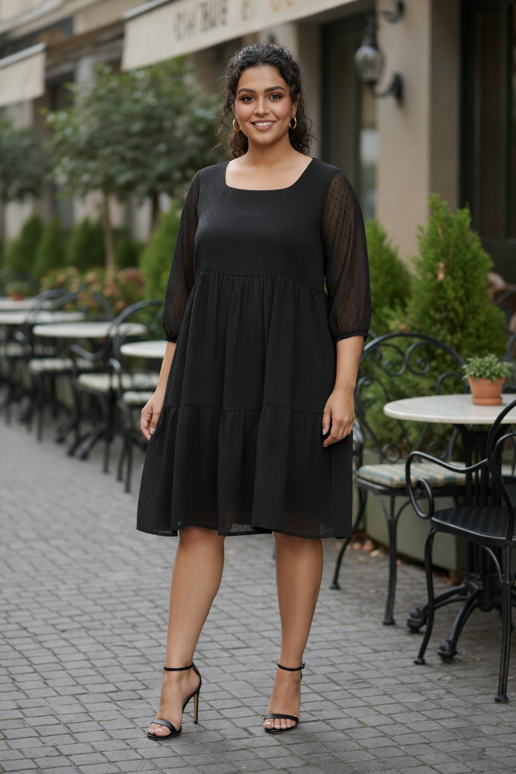 Black Georgette Tiered Short Dress