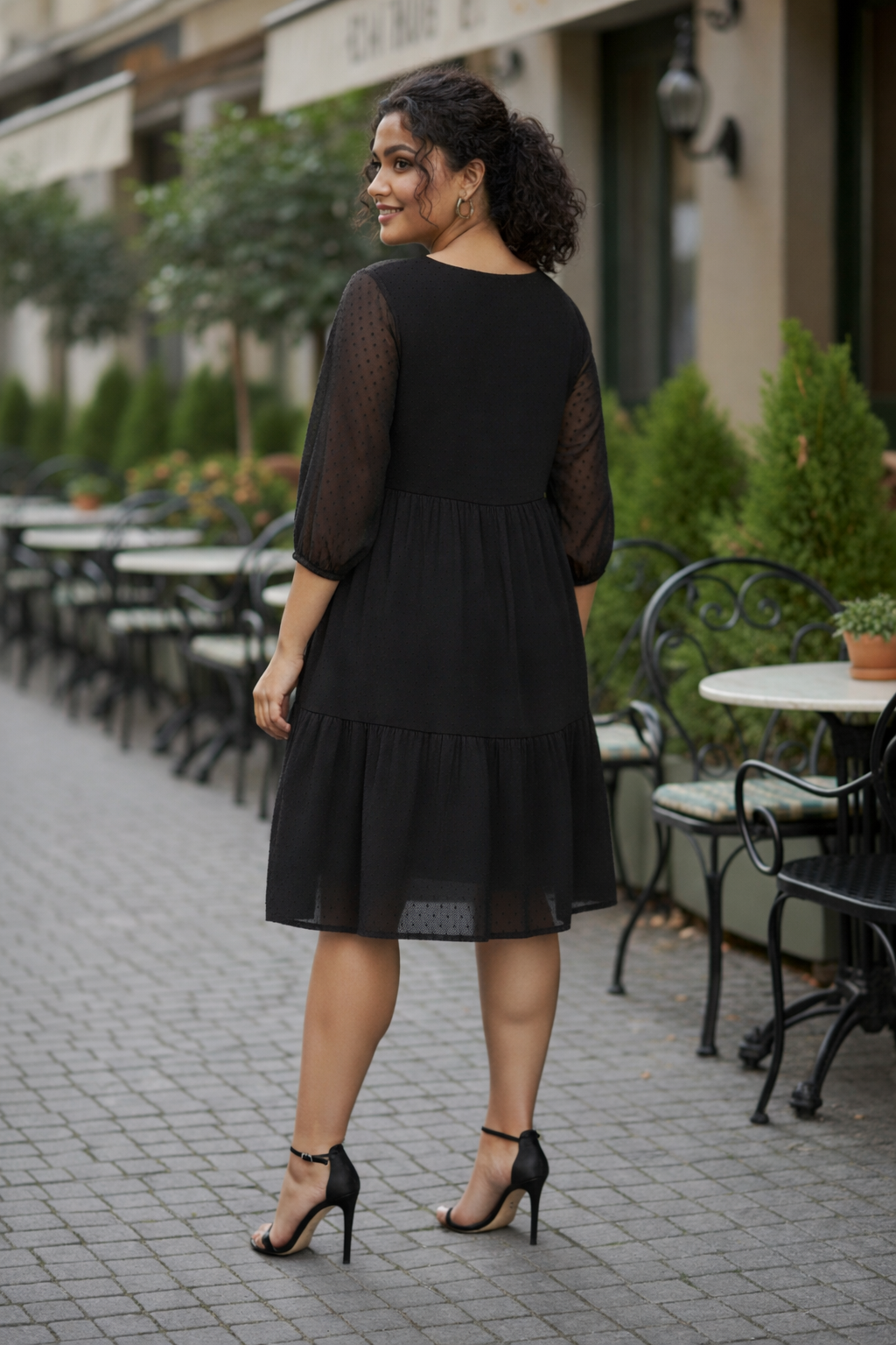Black Georgette Tiered Short Dress