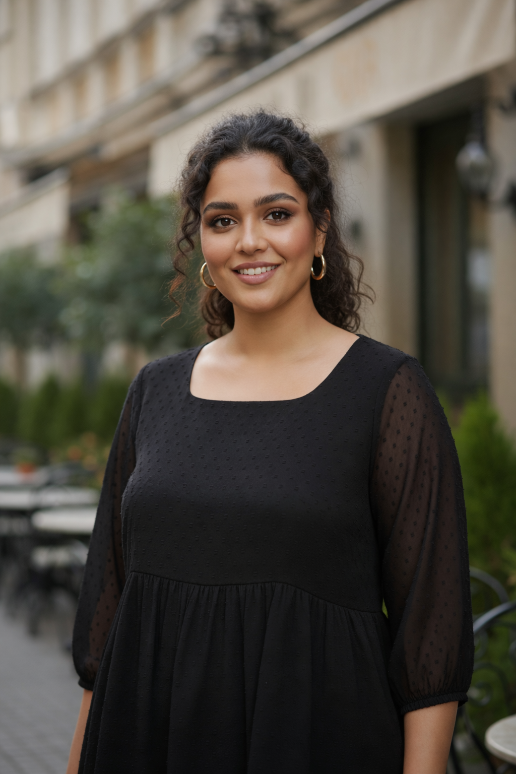 Black Georgette Tiered Short Dress