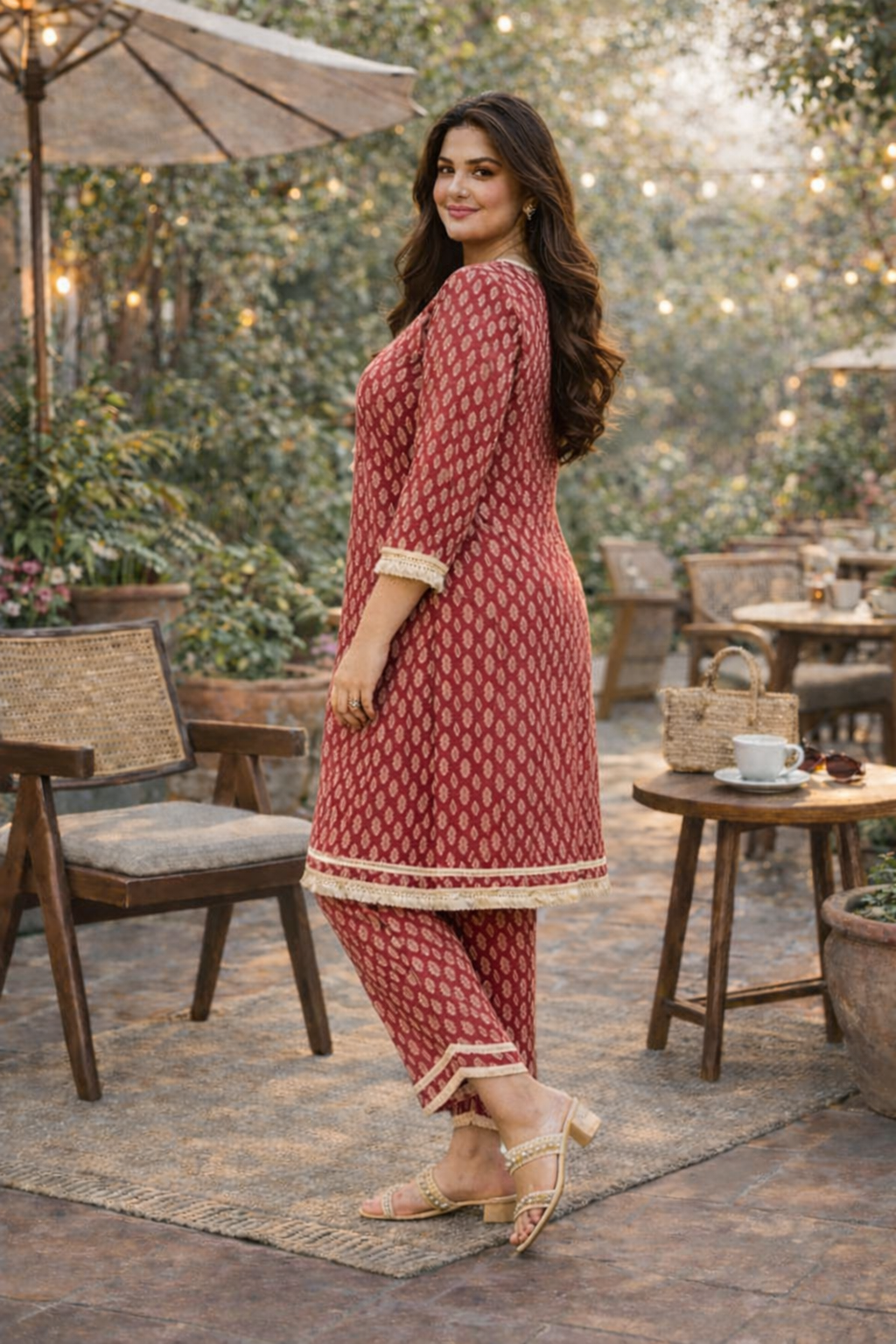 Red Boho Co-ord Set With Fringe Detailing