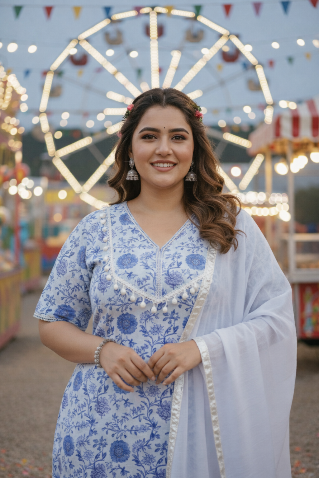 Ice Blue V-Neck Floral Cotton Sharara Set - (Set of 3)