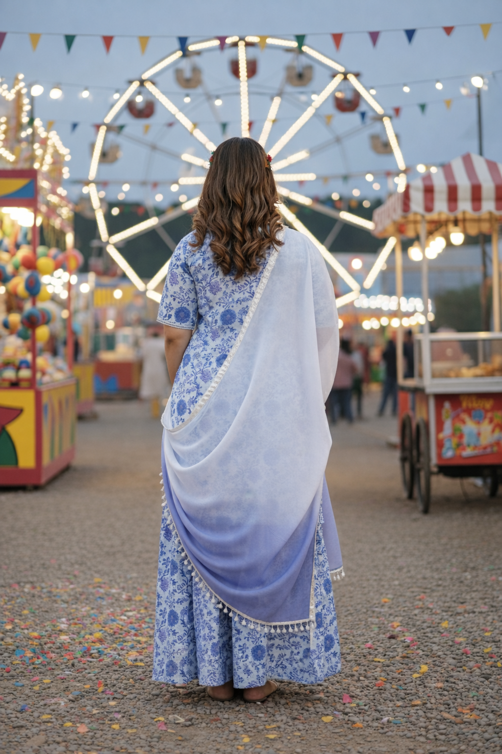 Ice Blue V-Neck Floral Cotton Sharara Set - (Set of 3)