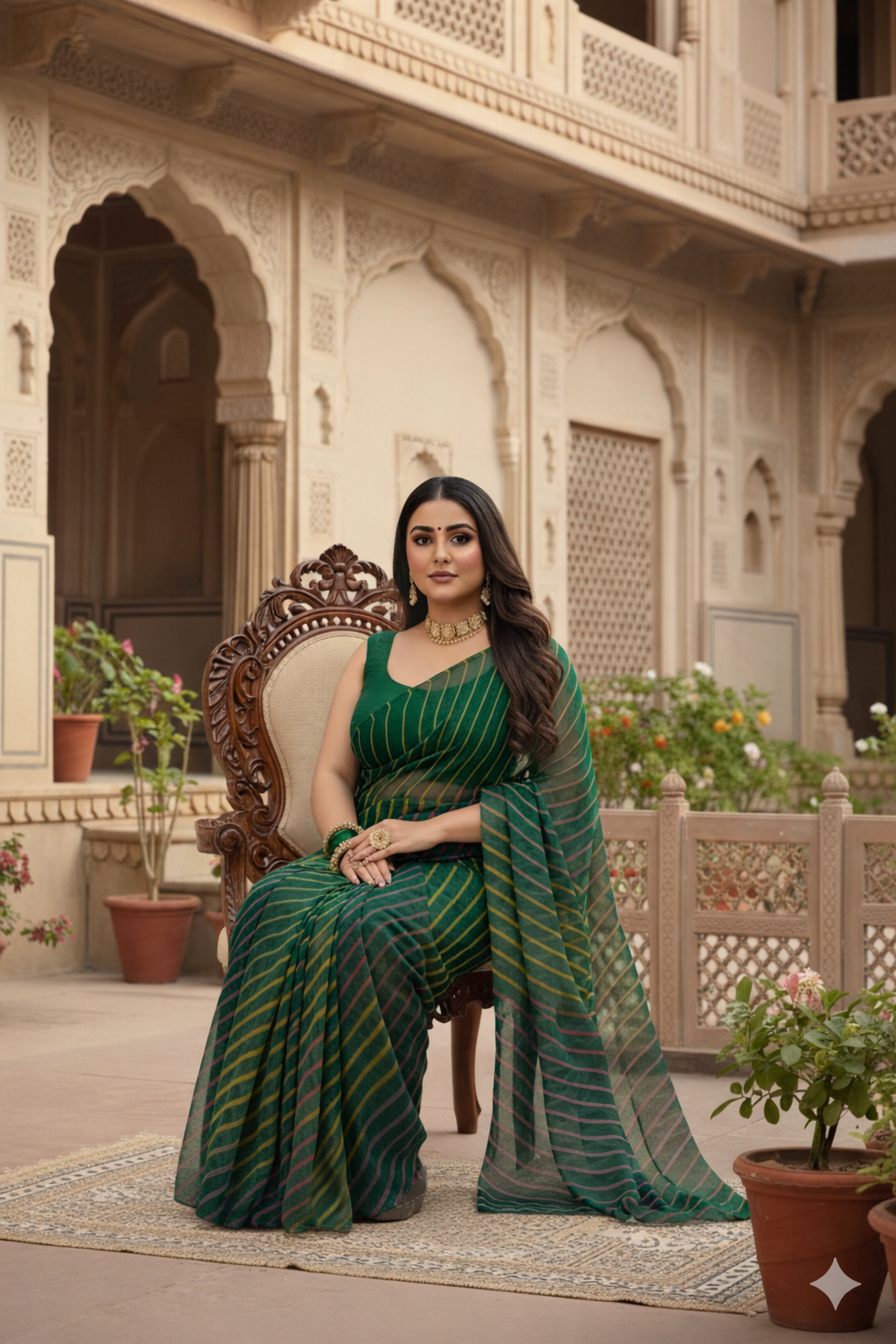 Elegant Green Leheriya Saree
