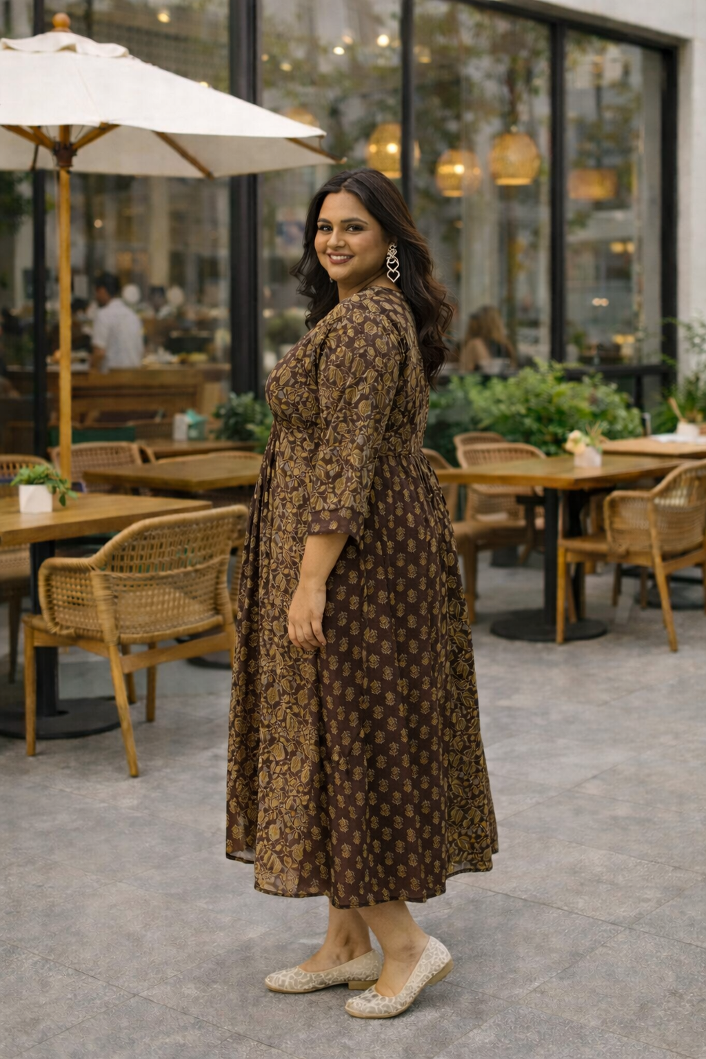 Mehendi Green Ajrakh Print Indo-Western  Midi Dress