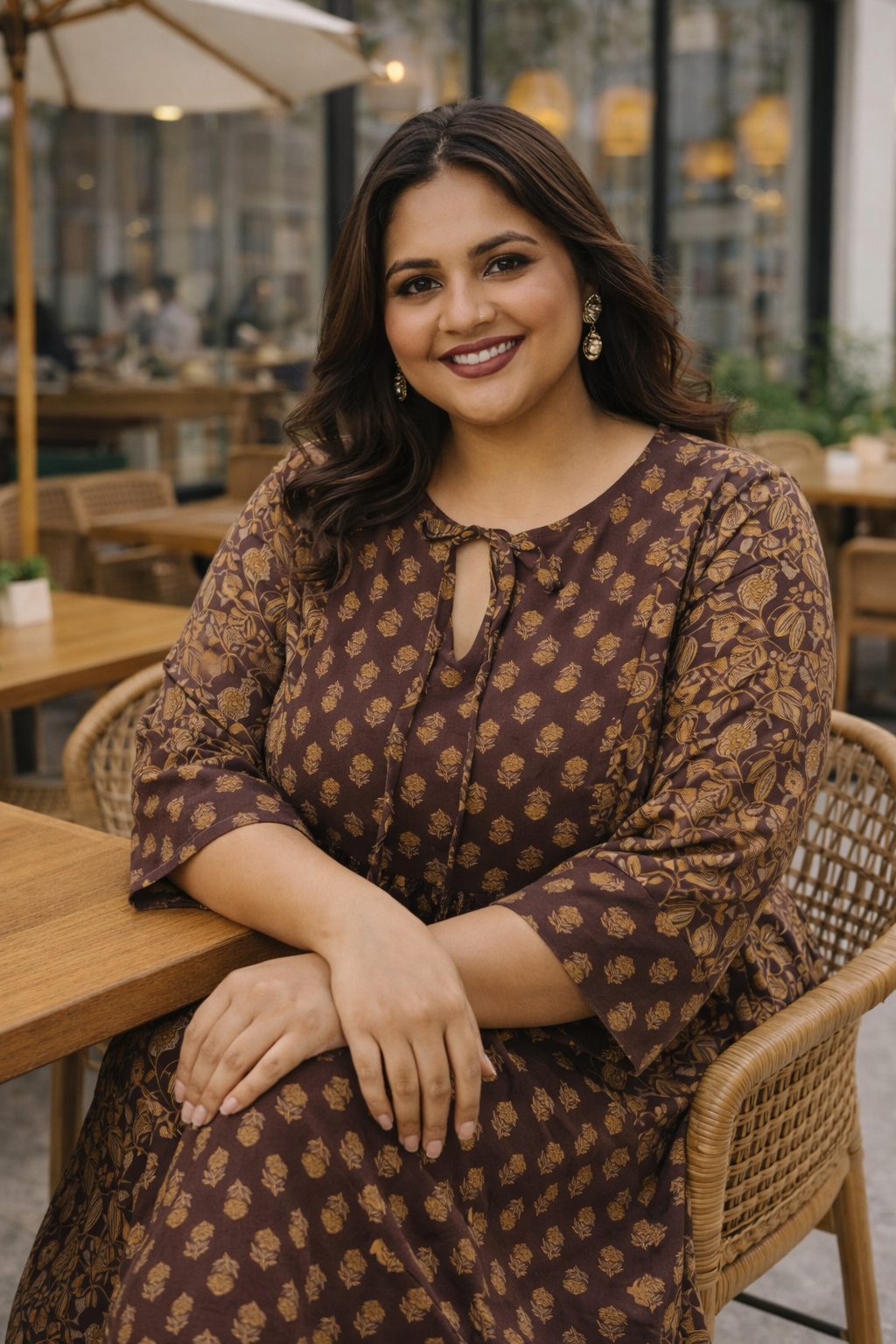 Mehendi Green Ajrakh Print Indo-Western  Midi Dress