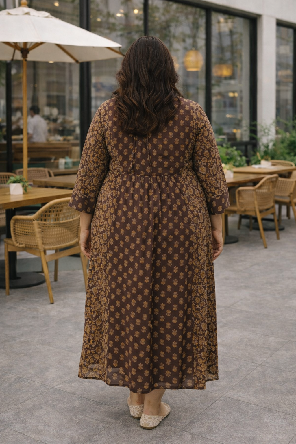 Mehendi Green Ajrakh Print Indo-Western  Midi Dress