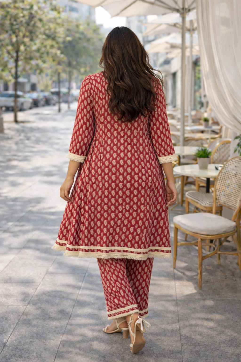 Red Boho Co-ord Set With Fringe Detailing