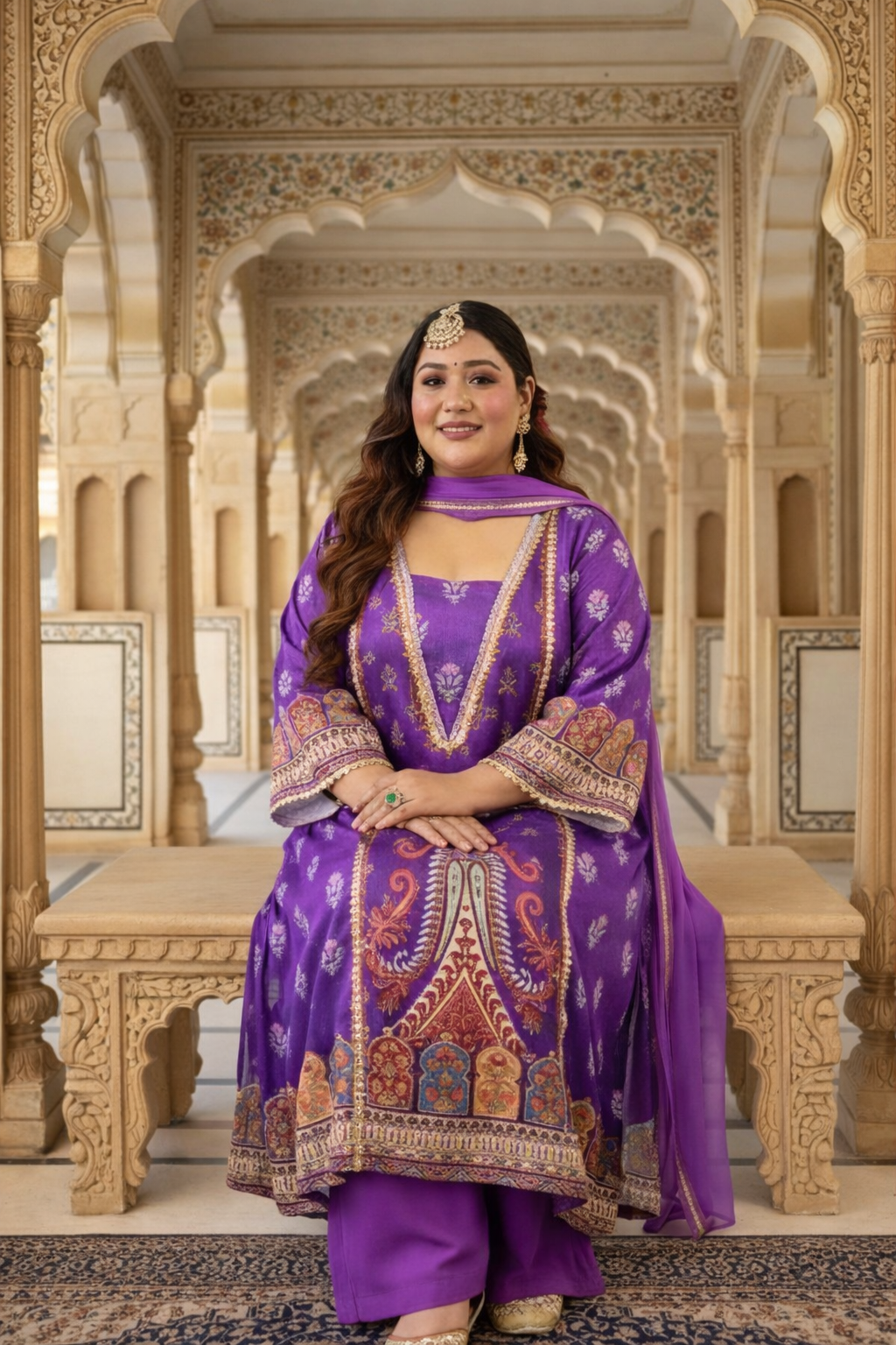 Lavender Satin Digital Print Kurta Set