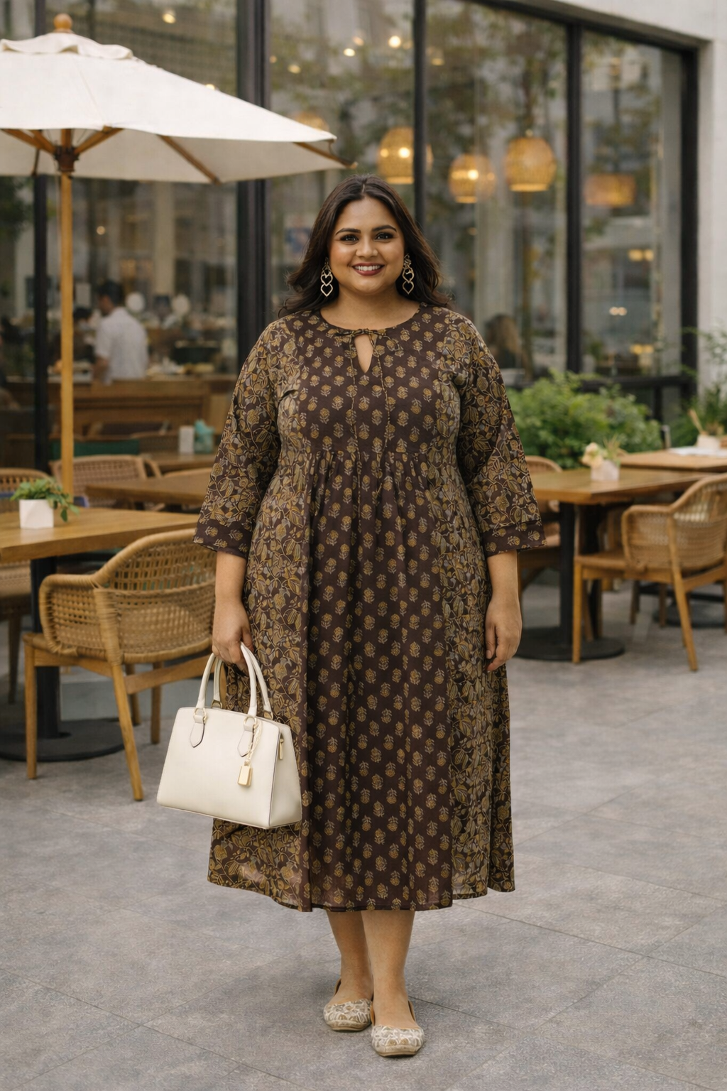 Mehendi Green Ajrakh Print Indo-Western  Midi Dress