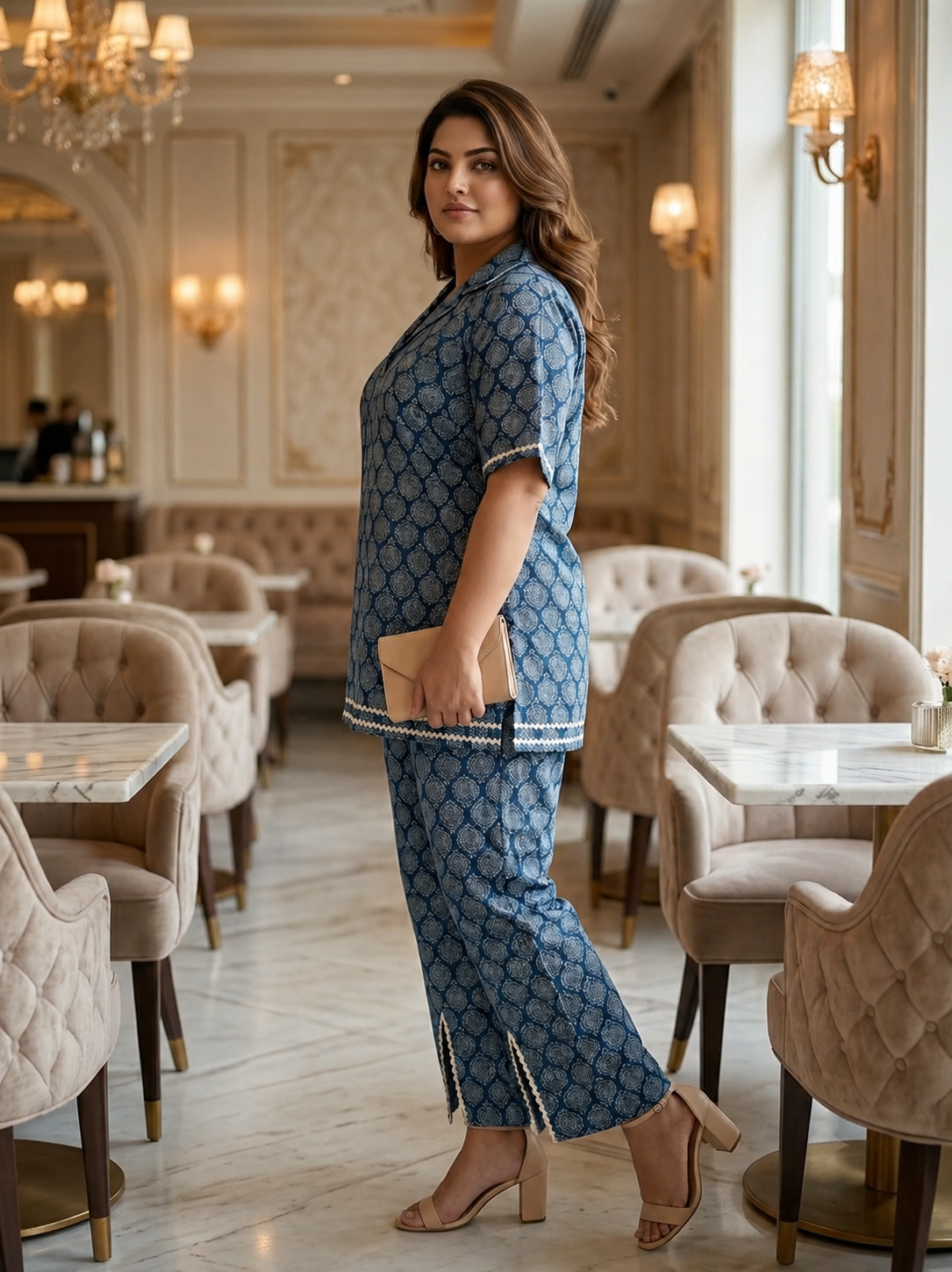 Indigo Blue Boota Printed Cotton Co-Ord Set for Women