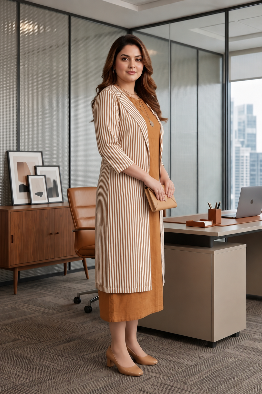 Brown Striped Jacket Dress