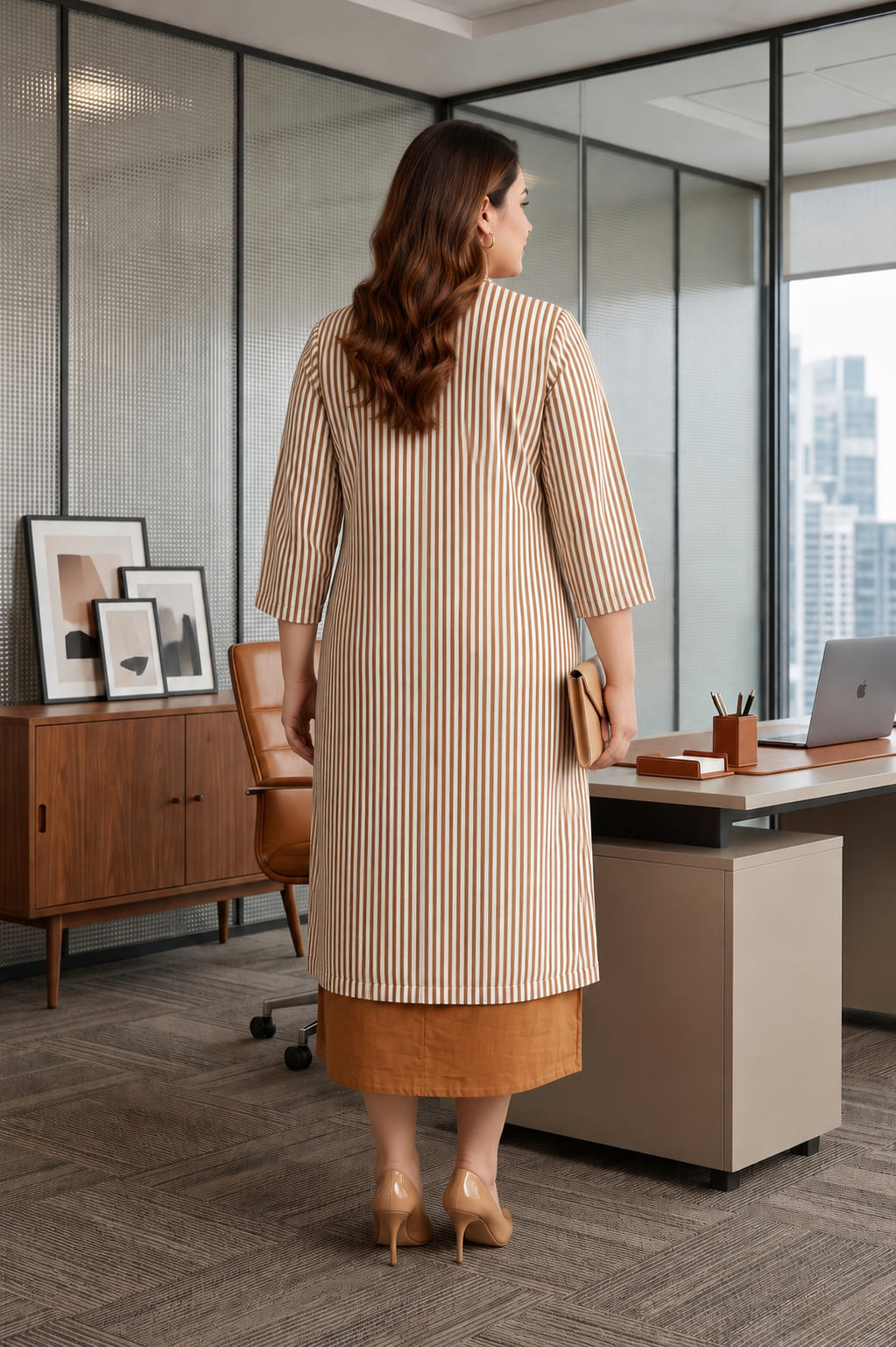 Brown Striped Jacket Dress