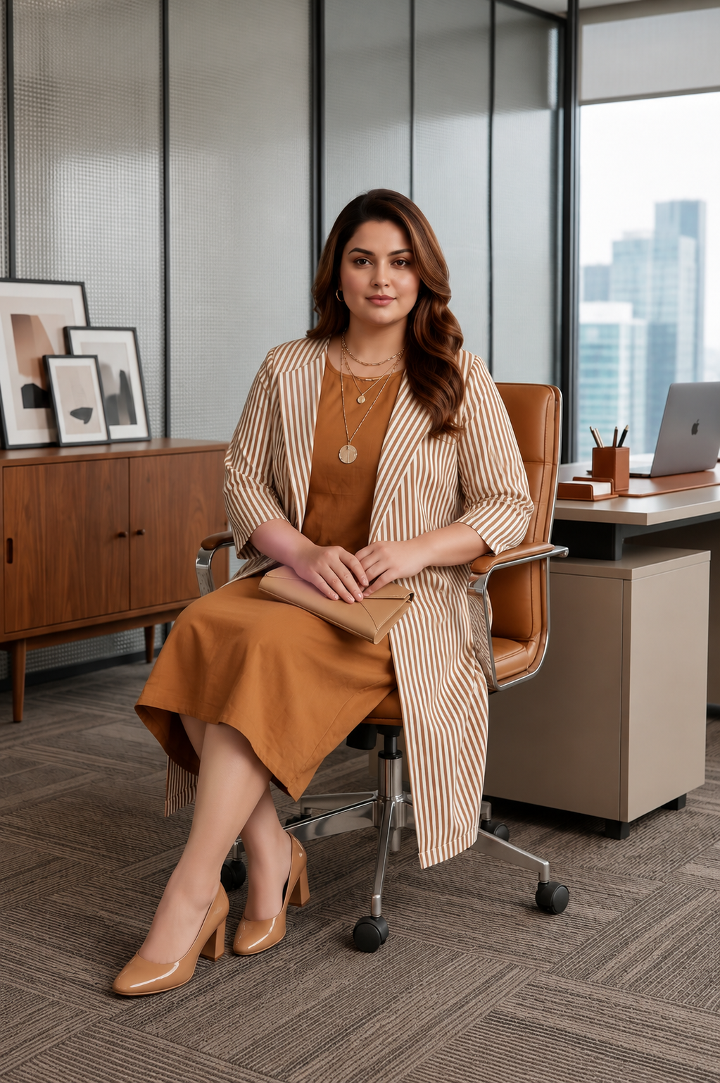 Brown Striped Jacket Dress