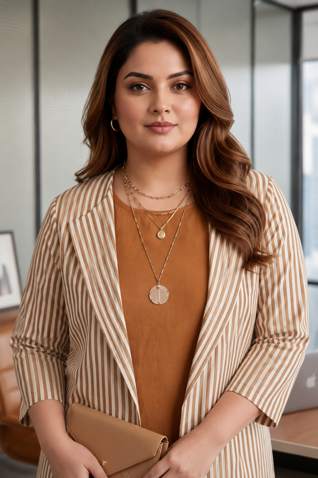 Brown Striped Jacket Dress