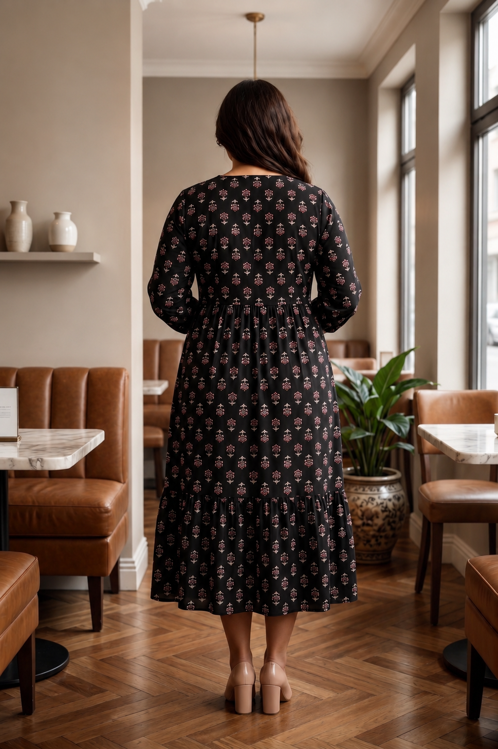 Black Floral Booti Print Cotton Cambric Maxi Dress