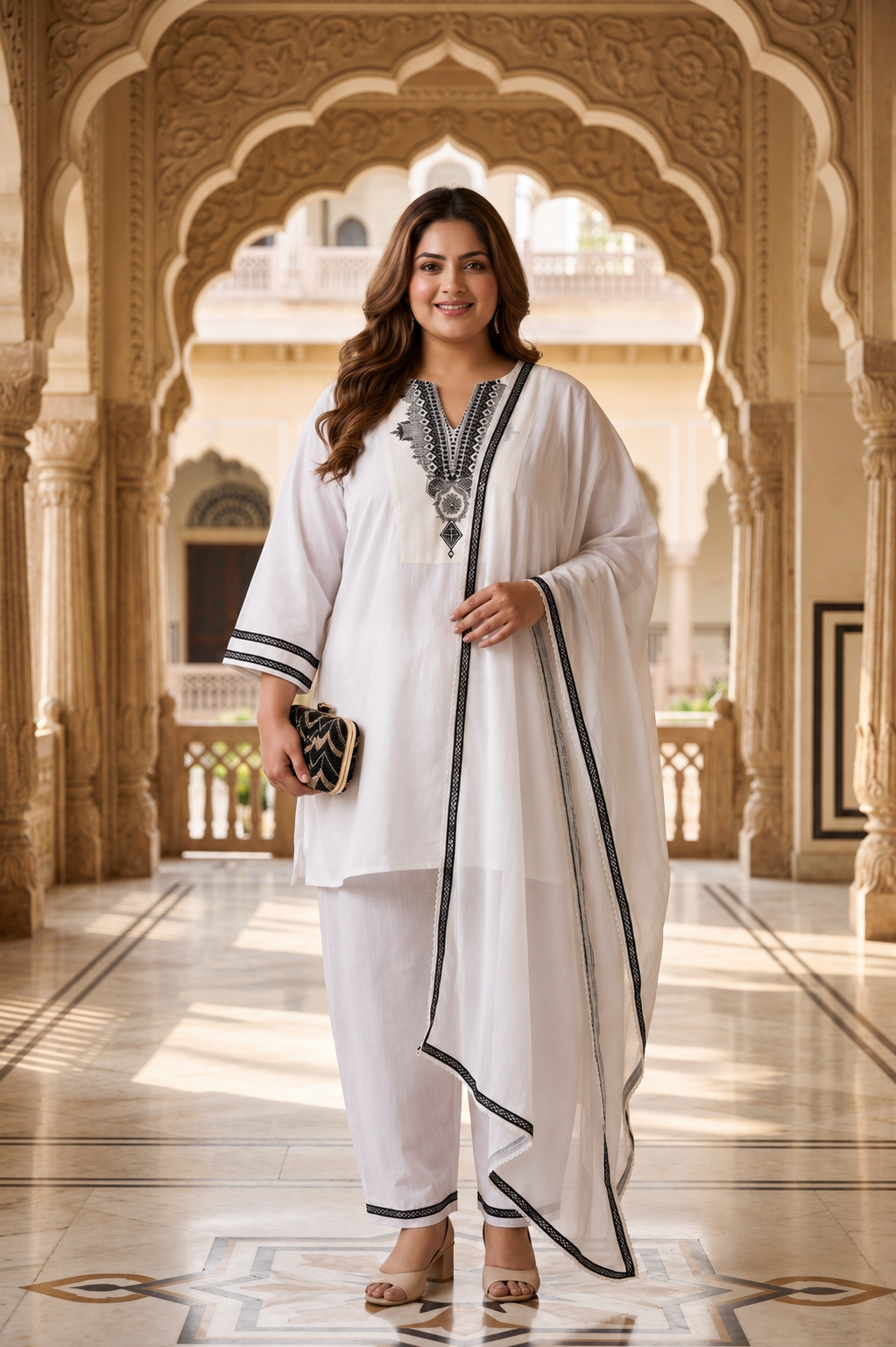 White Linen Salwar Co-Ord Set with Chiffon Dupatta (Set of 3)