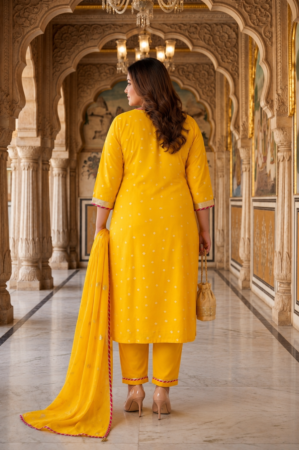 Sunshine Yellow Cotton Kurta Set with Chiffon Dupatta