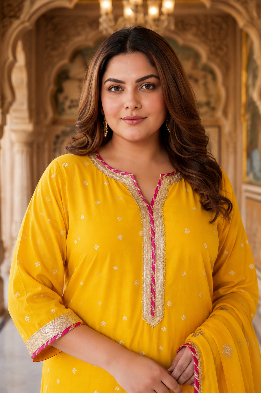 Sunshine Yellow Cotton Kurta Set with Chiffon Dupatta