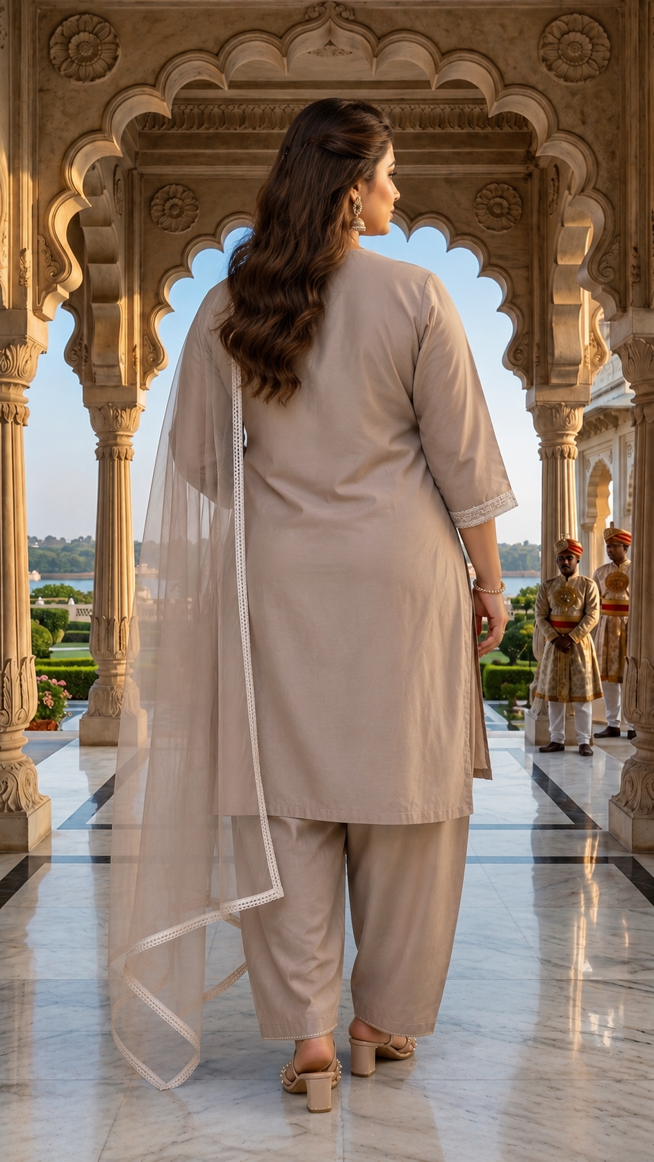 Plus Size Women’s Grey Mirror Work Silk Kurta Set with Dupatta – Premium Festive Wear