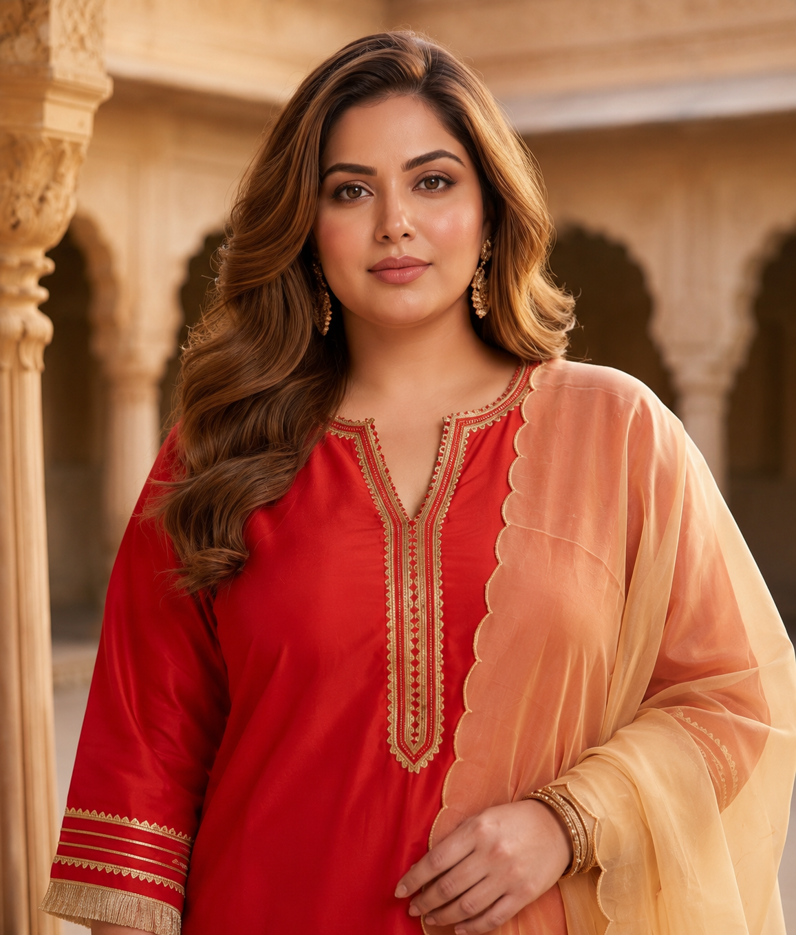 Crimson Royale Taffeta Kurta Suit Set (Set of 3)