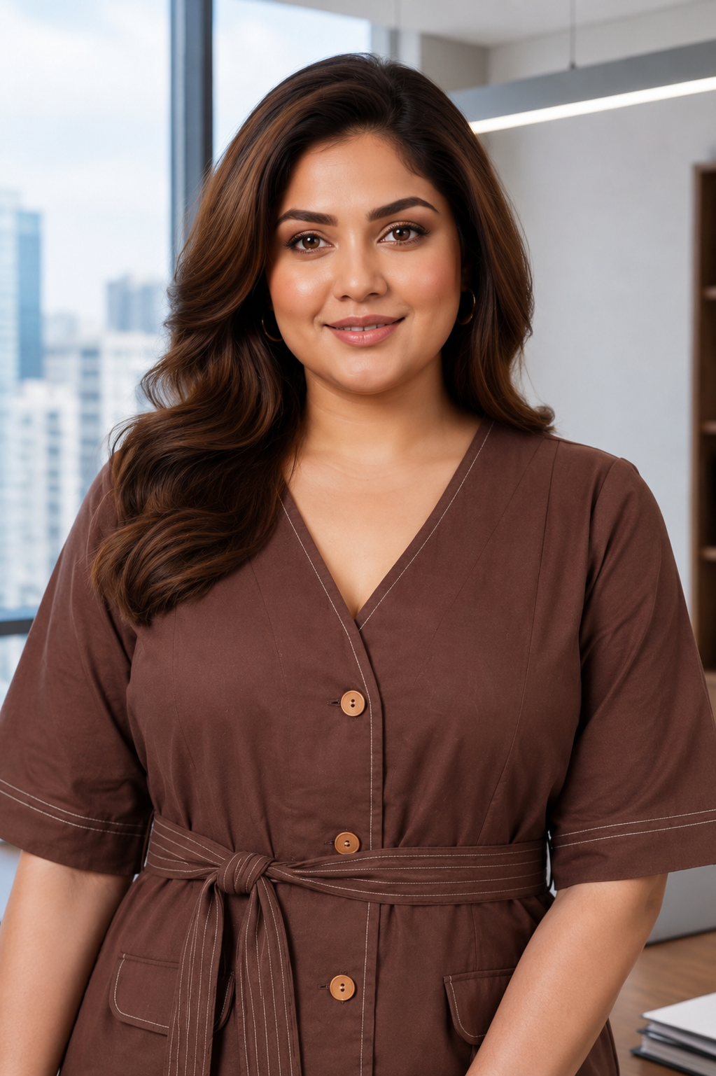 Bossy Mocha Brown Belted Linen Co-ord Set- Jacket Top & Bottom
