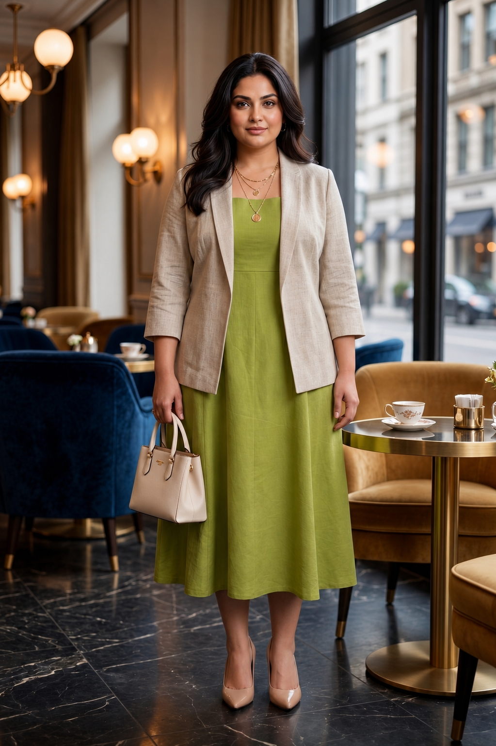Fit & Flare Lime Green Cotton Midi Dress