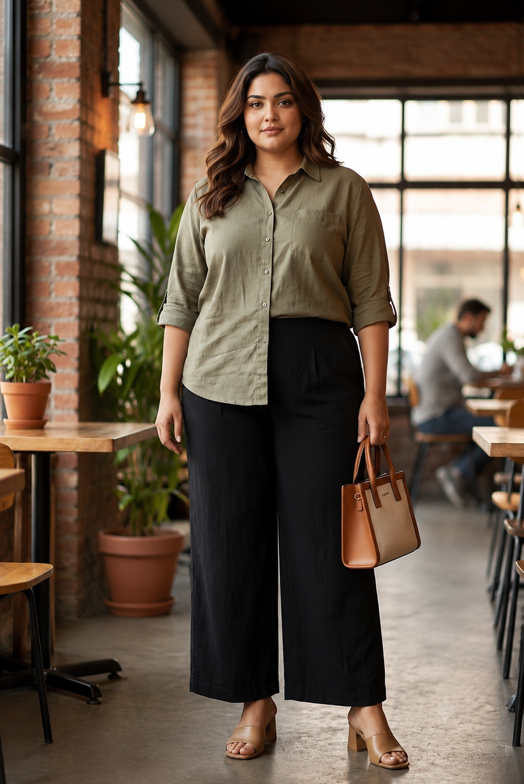 BLACK LINEN MID-RISE RELAXED FIT PANTS