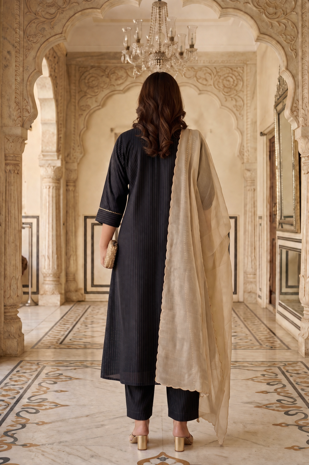 Black Gold Luxe Cotton Lurex Kurta Set (Set of 3)