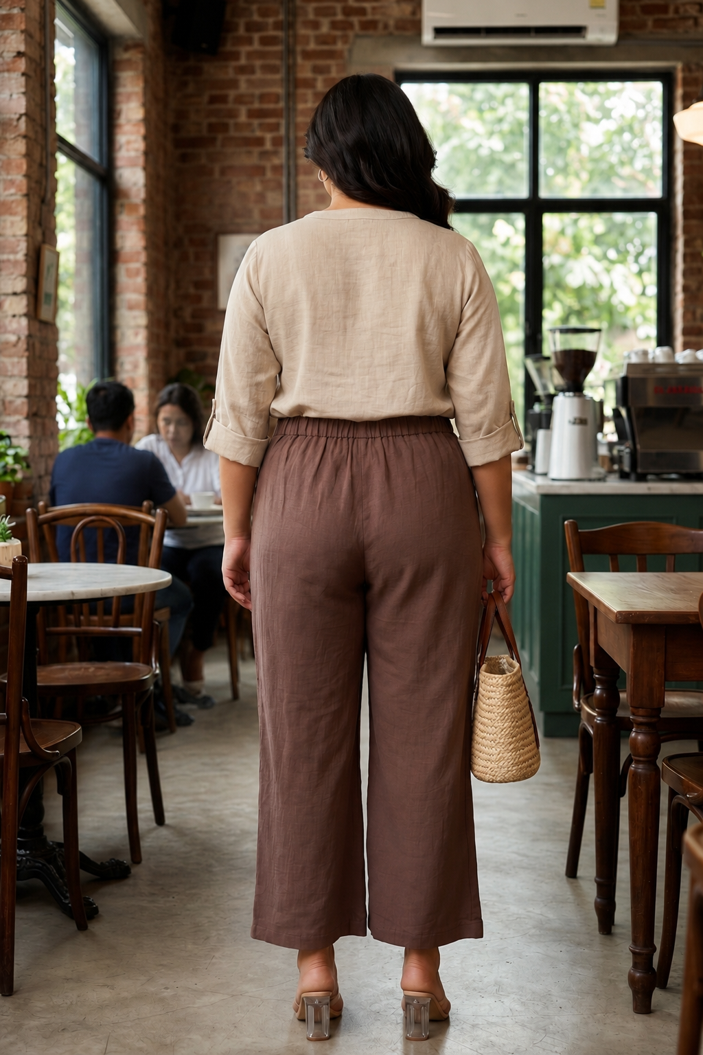 Earthy Taupe Linen  Relaxed-Fit Pants( Only Pant)