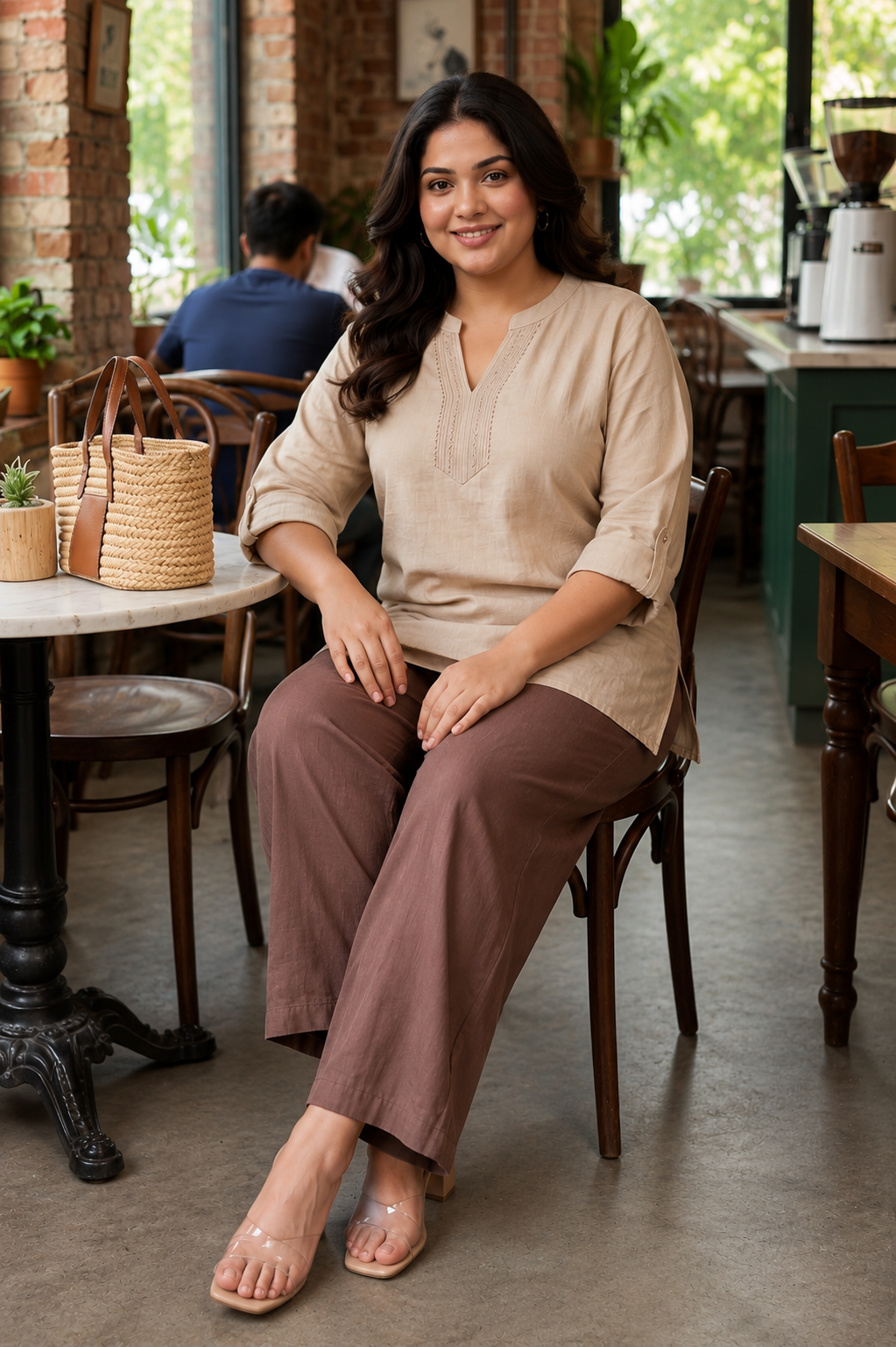 Earthy Taupe Linen  Relaxed-Fit Pants( Only Pant)