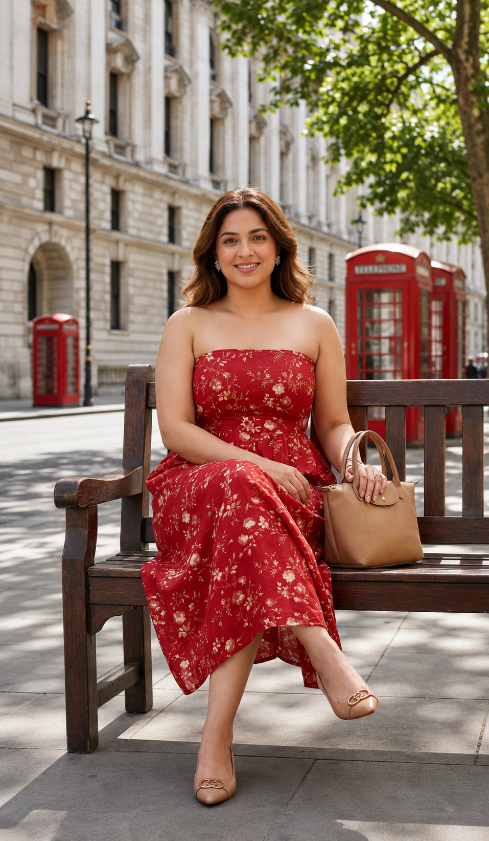Plus Size Women’s Red Floral Cotton Strapless Maxi Dress