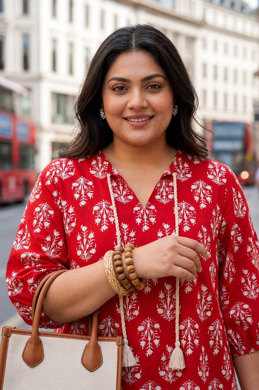 Plus Size Red Printed Cotton Tiered Dress | Casual Summer Comfort Dress for Women