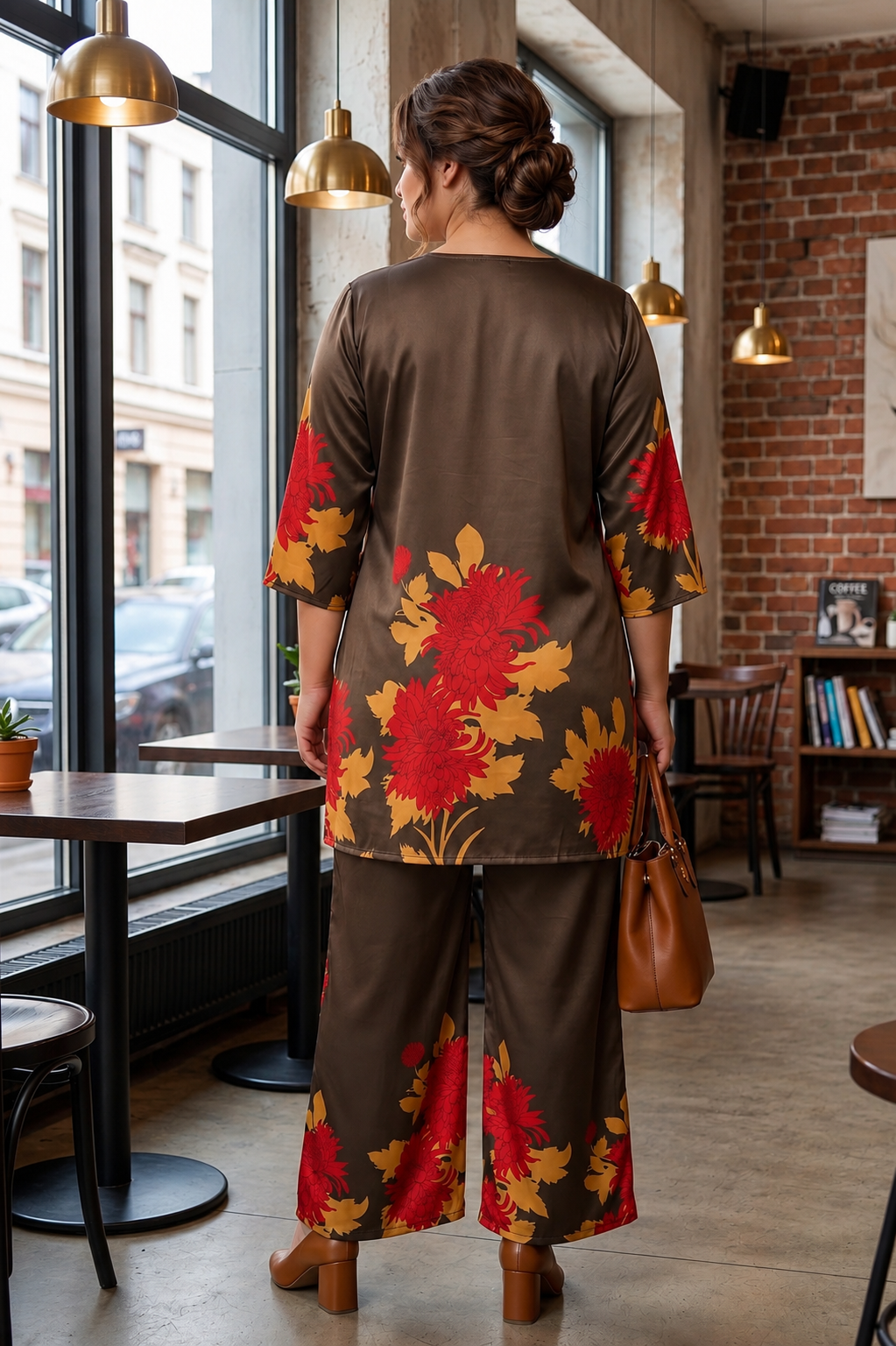 Olive Bloom Plus Size Satin Floral Co-Ord Set
