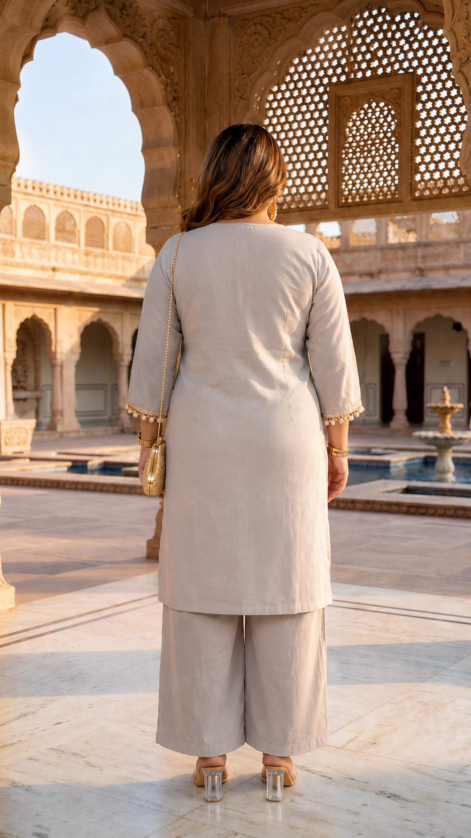 Grey Roman Silk Kurta Pant Set For Women