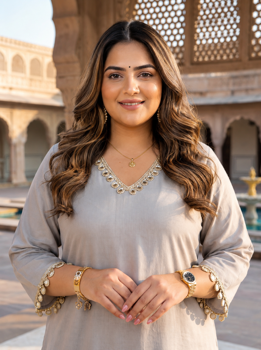 Grey Roman Silk Kurta Pant Set For Women