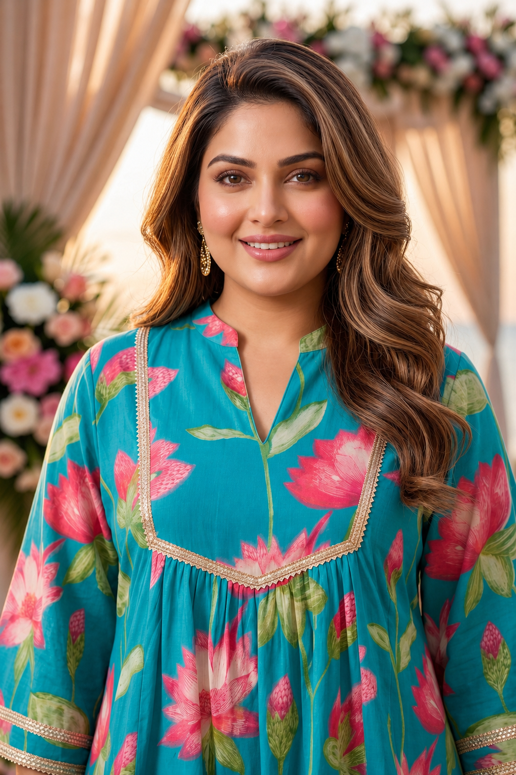 Rama Green Floral Festive Co-Ord Set For Women