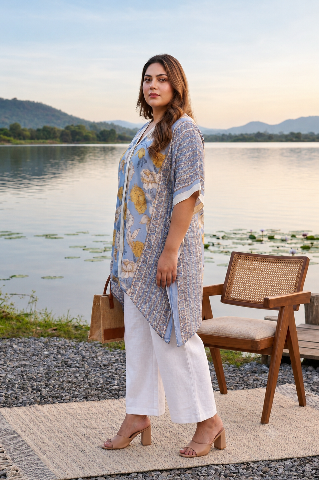 Breezy Floral Printed Mulmul Kaftan Pants Set(Set of 3)