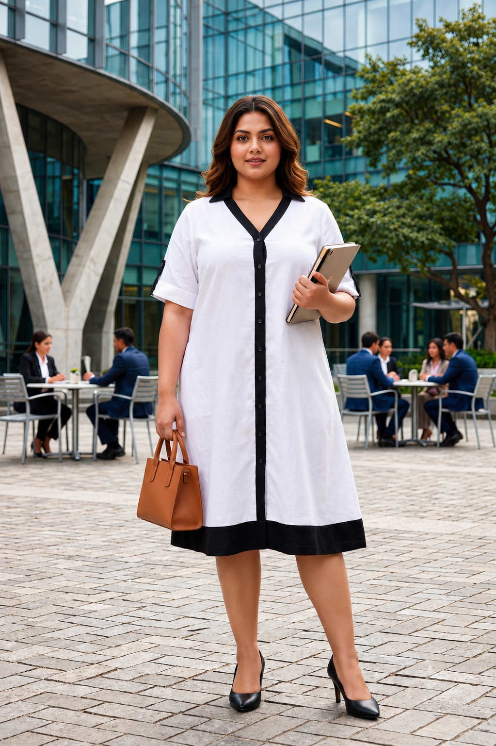 Regular Crisp White with Bold Black Detail Linen Shirt Dress