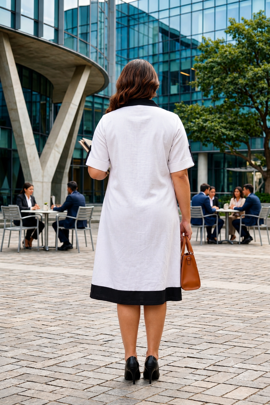 Regular Crisp White with Bold Black Detail Linen Shirt Dress