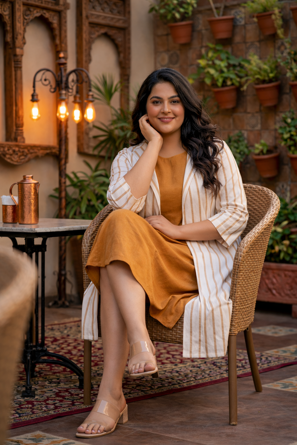 Regular Brown Striped Jacket Dress