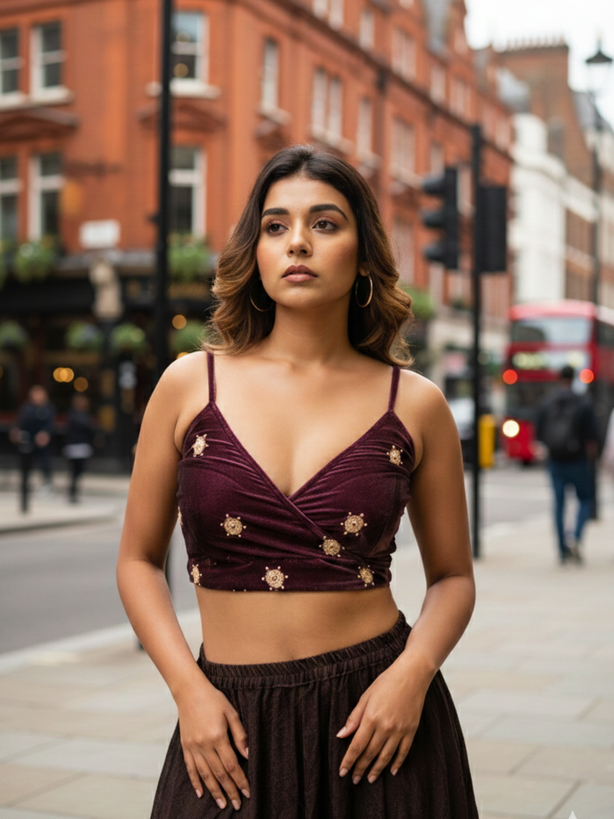 Regular Designer Wine Embroidered Blouse – Festive & Wedding Wear