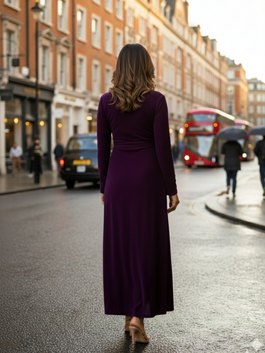Purple Velvet Wrap Gown